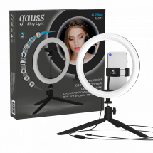 Светильник Gauss кольцевой 14W 700lm 3000-6500K 5V USB IP20 260*23мм черный дим пульт LED 1/20